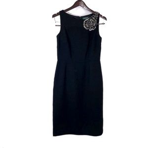 NWT Ralph Lauren Black Shift LBD Dress with Beaded Flower Embellishment